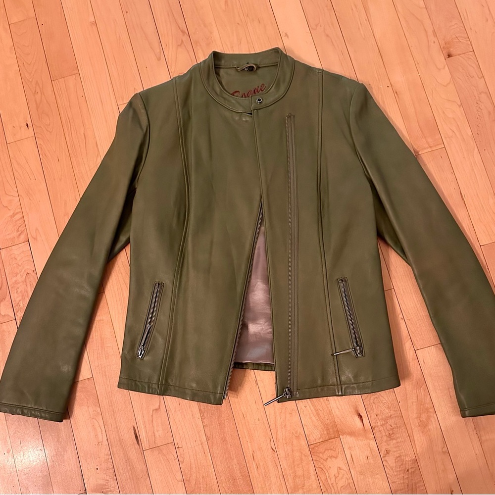 Rogue Green Leather Jacket with Stand-Up Collar